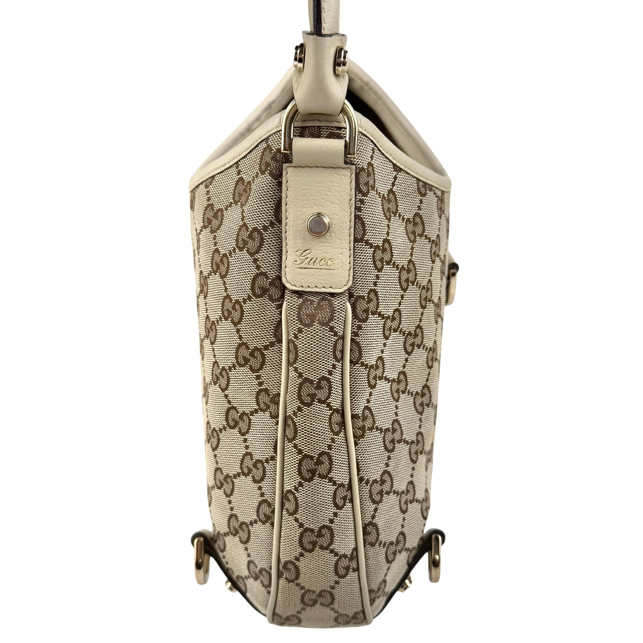 Pre-owned Gucci Beige GG Canvas and Leather Medium Abbey D-Ring Hobo bag
