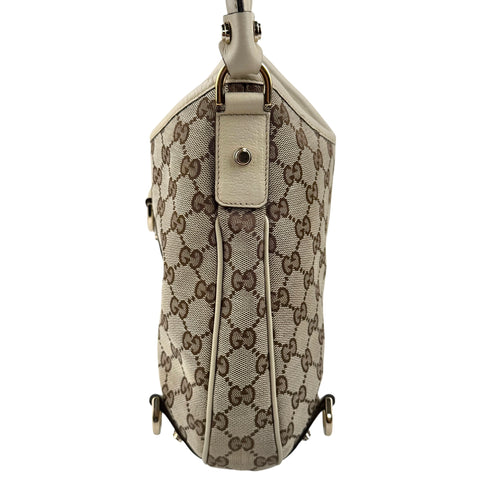 Pre-owned Gucci Beige GG Canvas and Leather Medium Abbey D-Ring Hobo bag