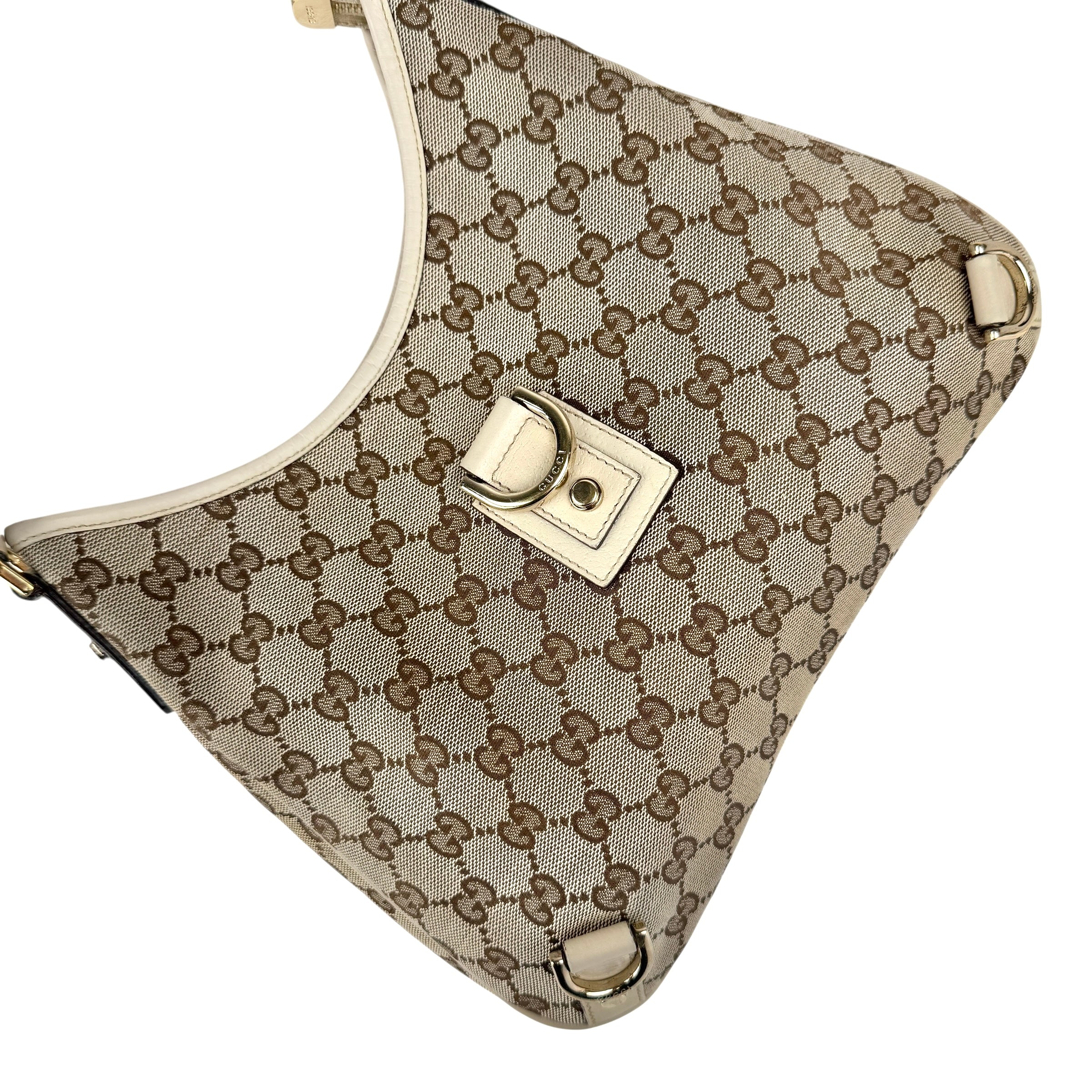 Pre-owned Gucci Beige GG Canvas and Leather Medium Abbey D-Ring Hobo bag