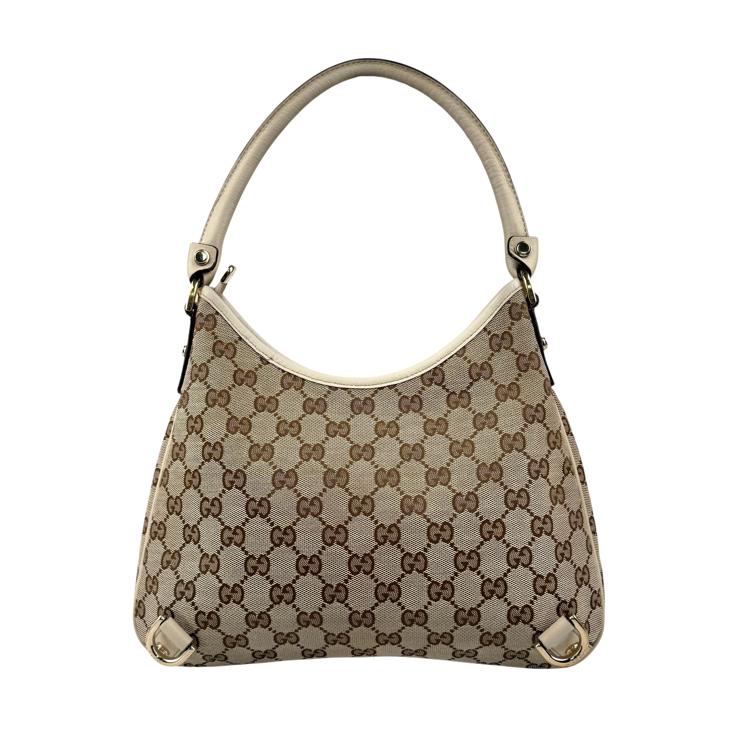 Pre-owned Gucci Beige GG Canvas and Leather Medium Abbey D-Ring Hobo bag back view