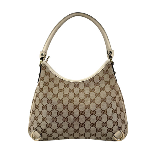 Pre-owned Gucci Beige GG Canvas and Leather Medium Abbey D-Ring Hobo bag back view