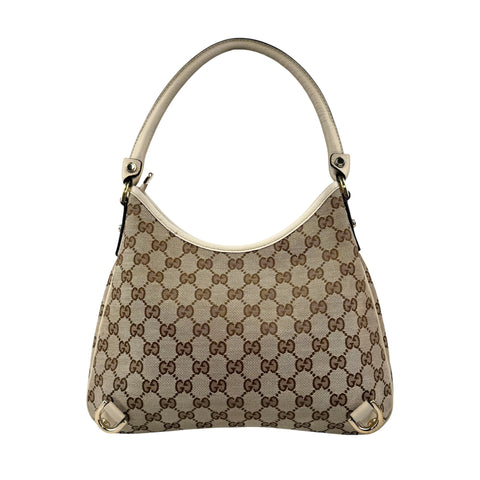 Pre-owned Gucci Beige GG Canvas and Leather Medium Abbey D-Ring Hobo bag back view