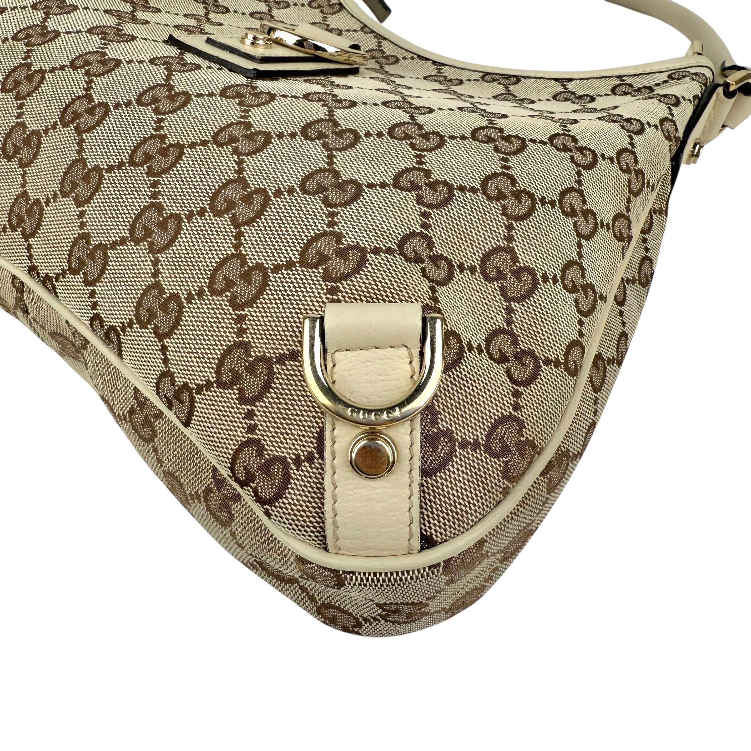 Pre-owned Gucci Beige GG Canvas and Leather Medium Abbey D-Ring Hobo bag
