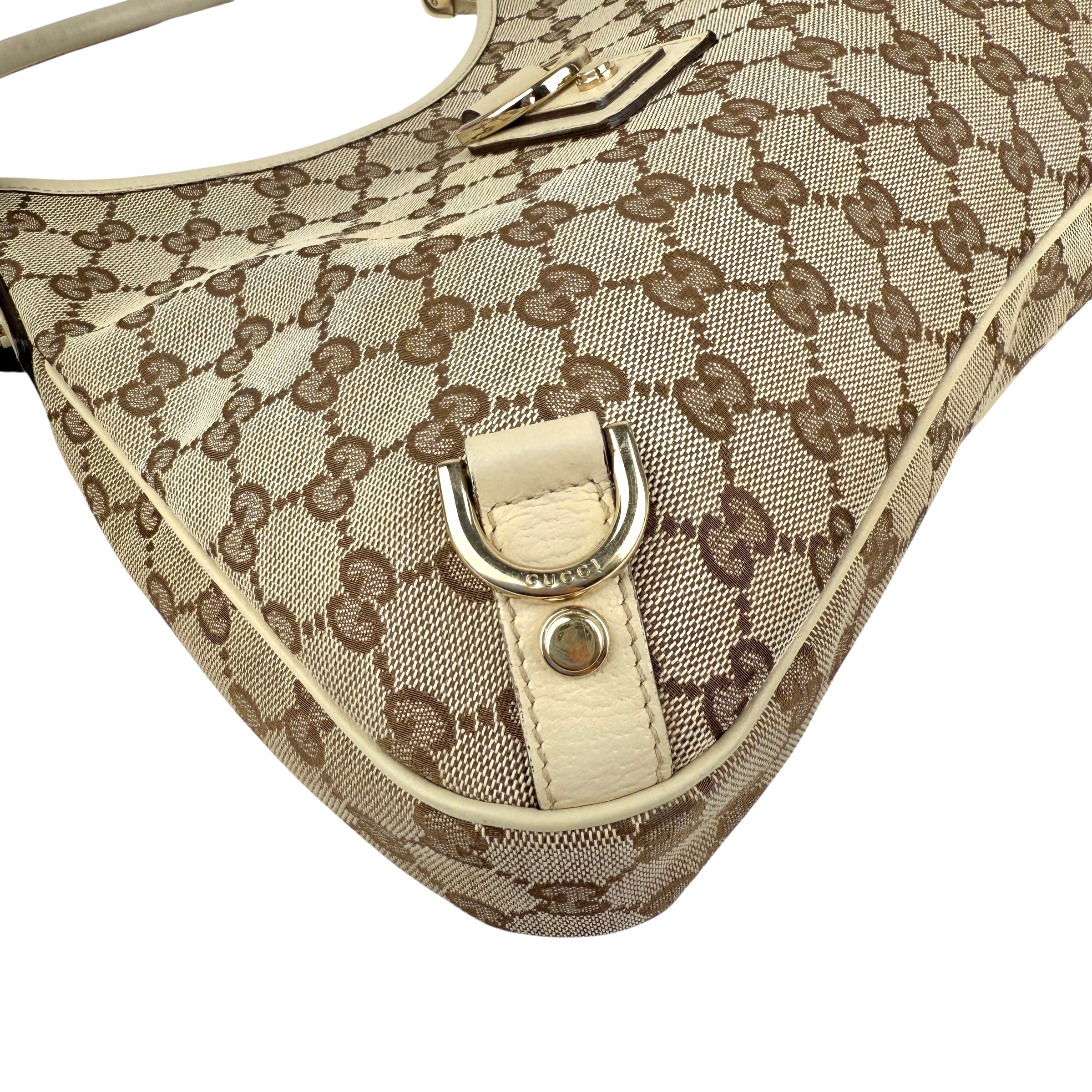 Pre-owned Gucci Beige GG Canvas and Leather Medium Abbey D-Ring Hobo bag