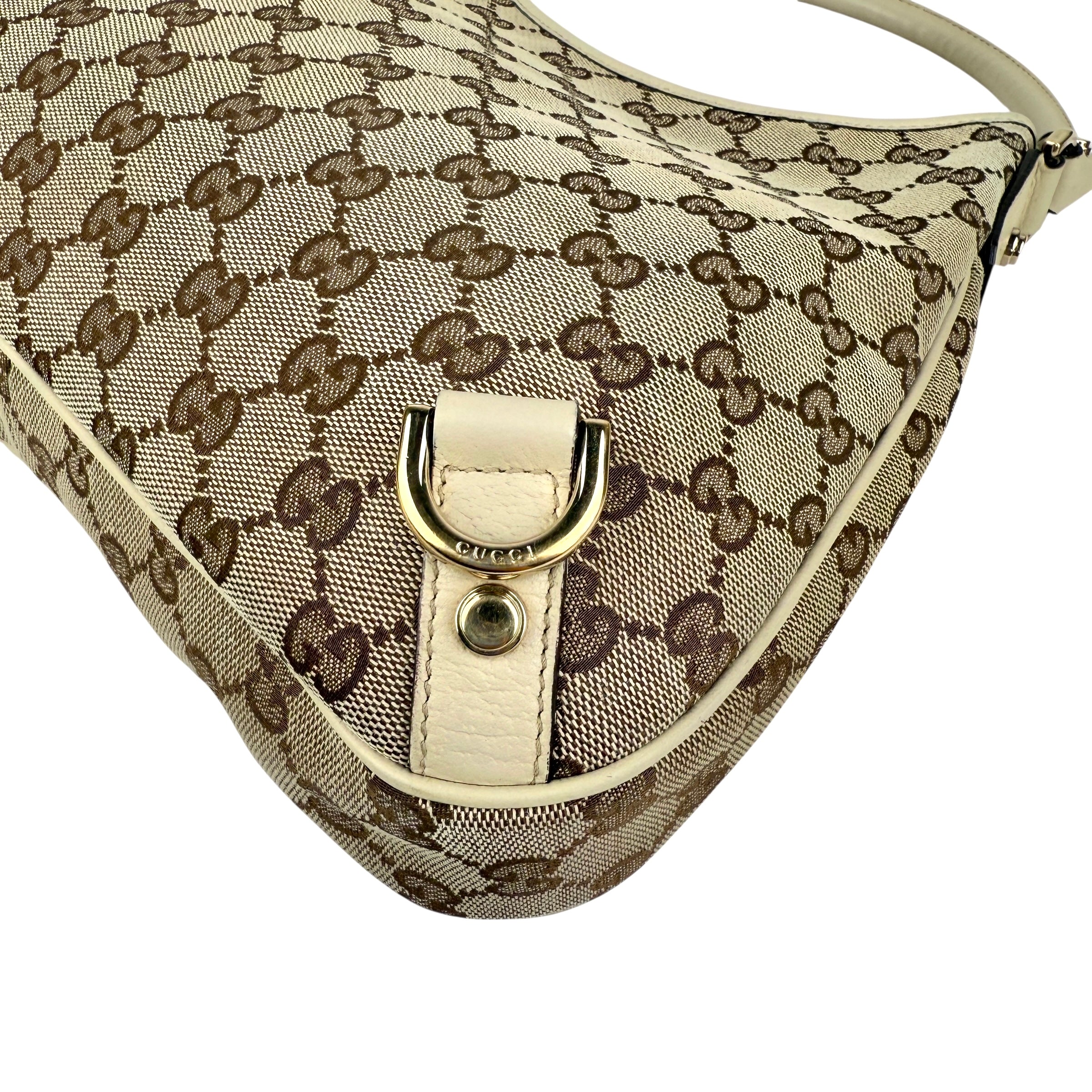 Pre-owned Gucci Beige GG Canvas and Leather Medium Abbey D-Ring Hobo bag