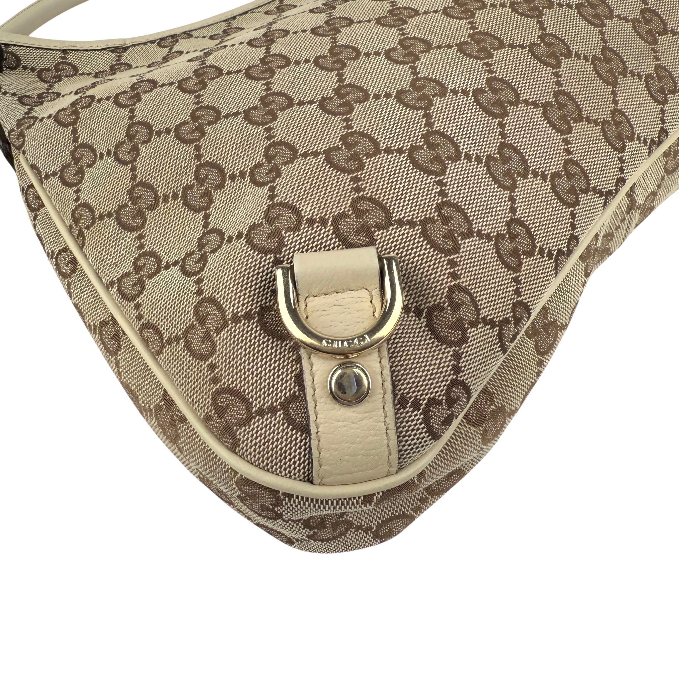 Pre-owned Gucci Beige GG Canvas and Leather Medium Abbey D-Ring Hobo bag