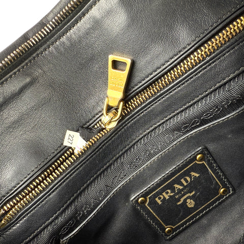 prada black soft calf leather satchel bag