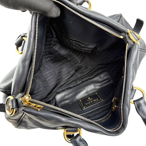 prada black soft calf leather satchel bag