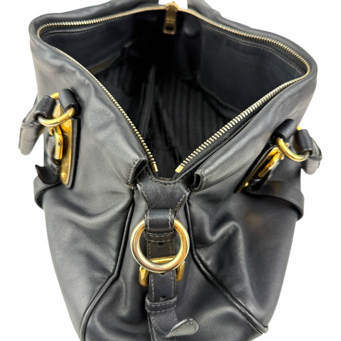 prada black soft calf leather satchel bag