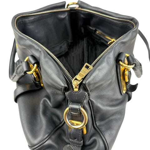 prada black soft calf leather satchel bag