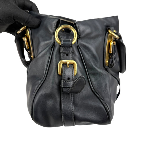 prada black soft calf leather satchel bag right