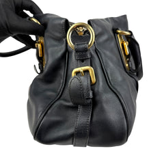prada black soft calf leather satchel bag left
