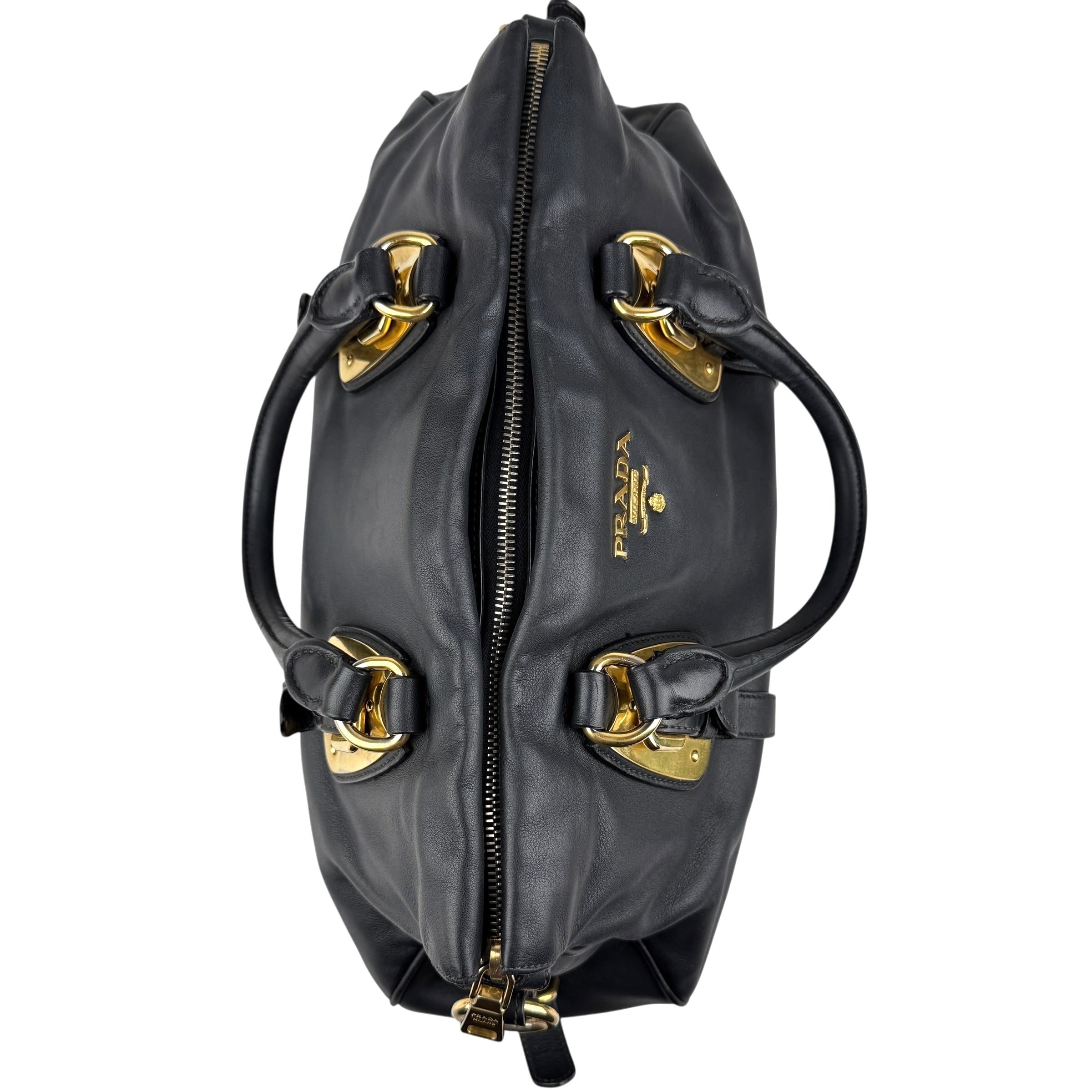prada black soft calf leather satchel bag top