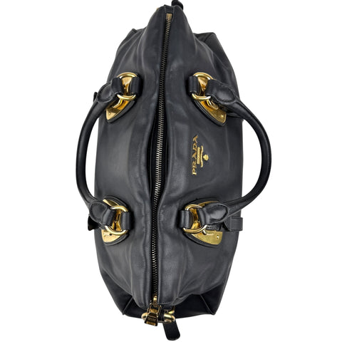 prada black soft calf leather satchel bag top