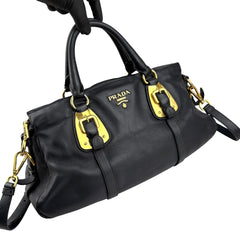 prada black soft calf leather satchel bag left front 45