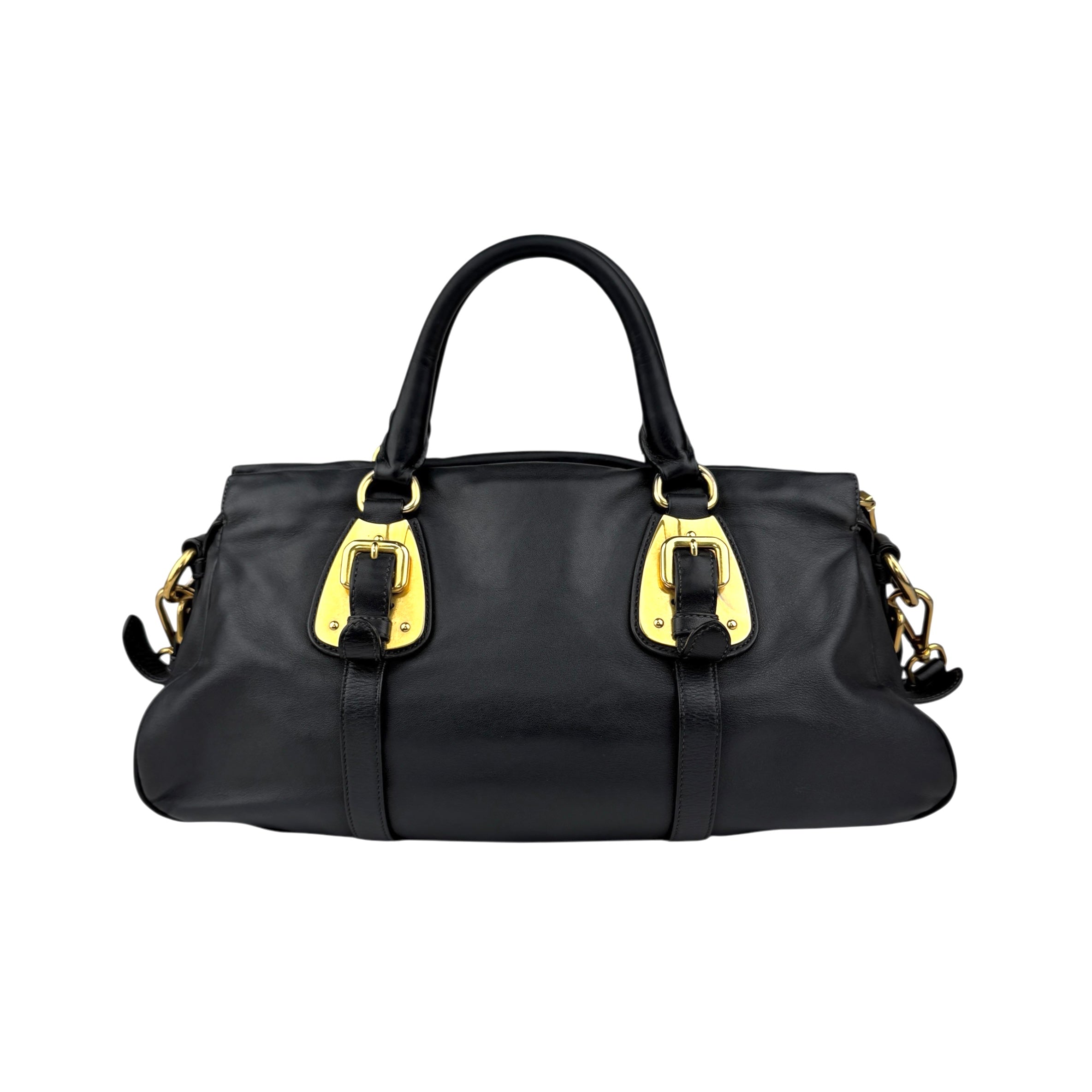 prada black soft calf leather satchel bag back