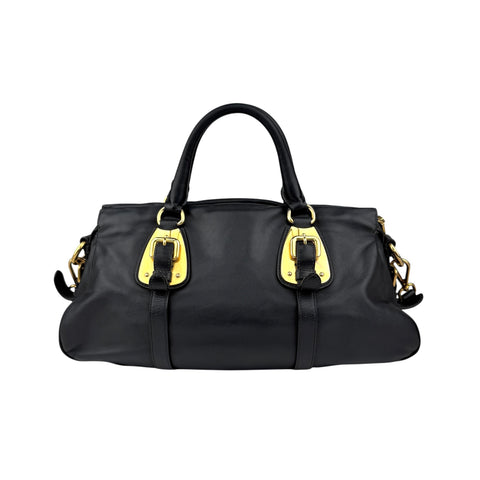 prada black soft calf leather satchel bag back