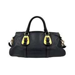 prada black soft calf leather satchel bag back