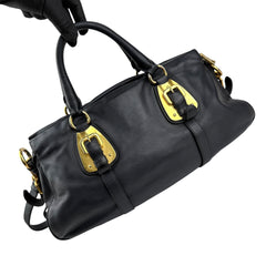 prada black soft calf leather satchel bag left back 45
