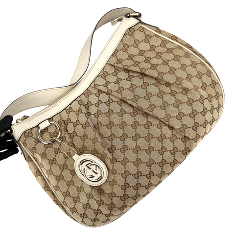 Pre-owned Gucci Beige/White GG Canvas Medium Sukey Hobo bag