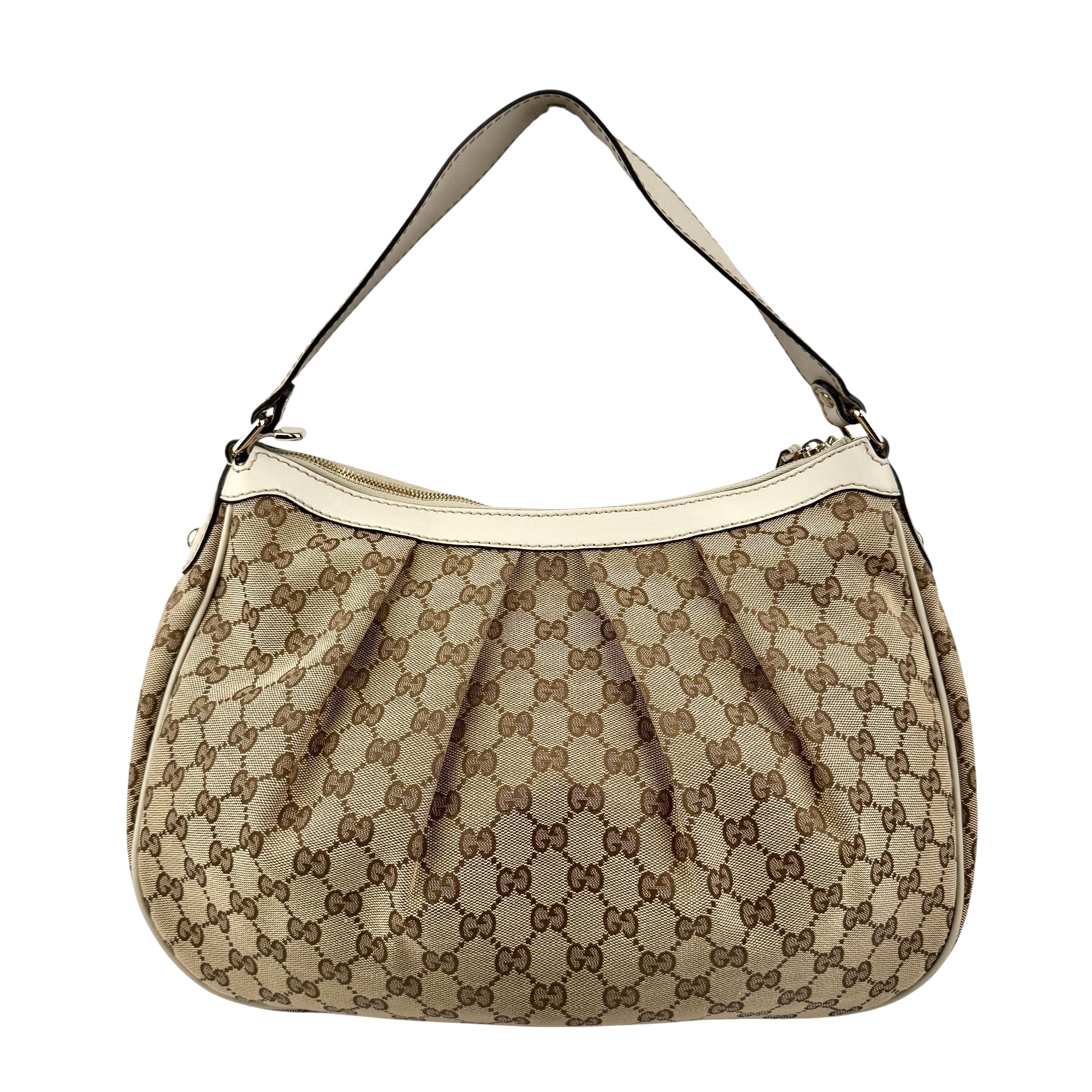 Pre-owned Gucci Beige/White GG Canvas Medium Sukey Hobo bag