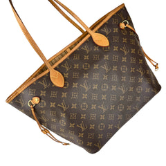 louis vuitton neverfull tote mm brown canvas monogram left front 45