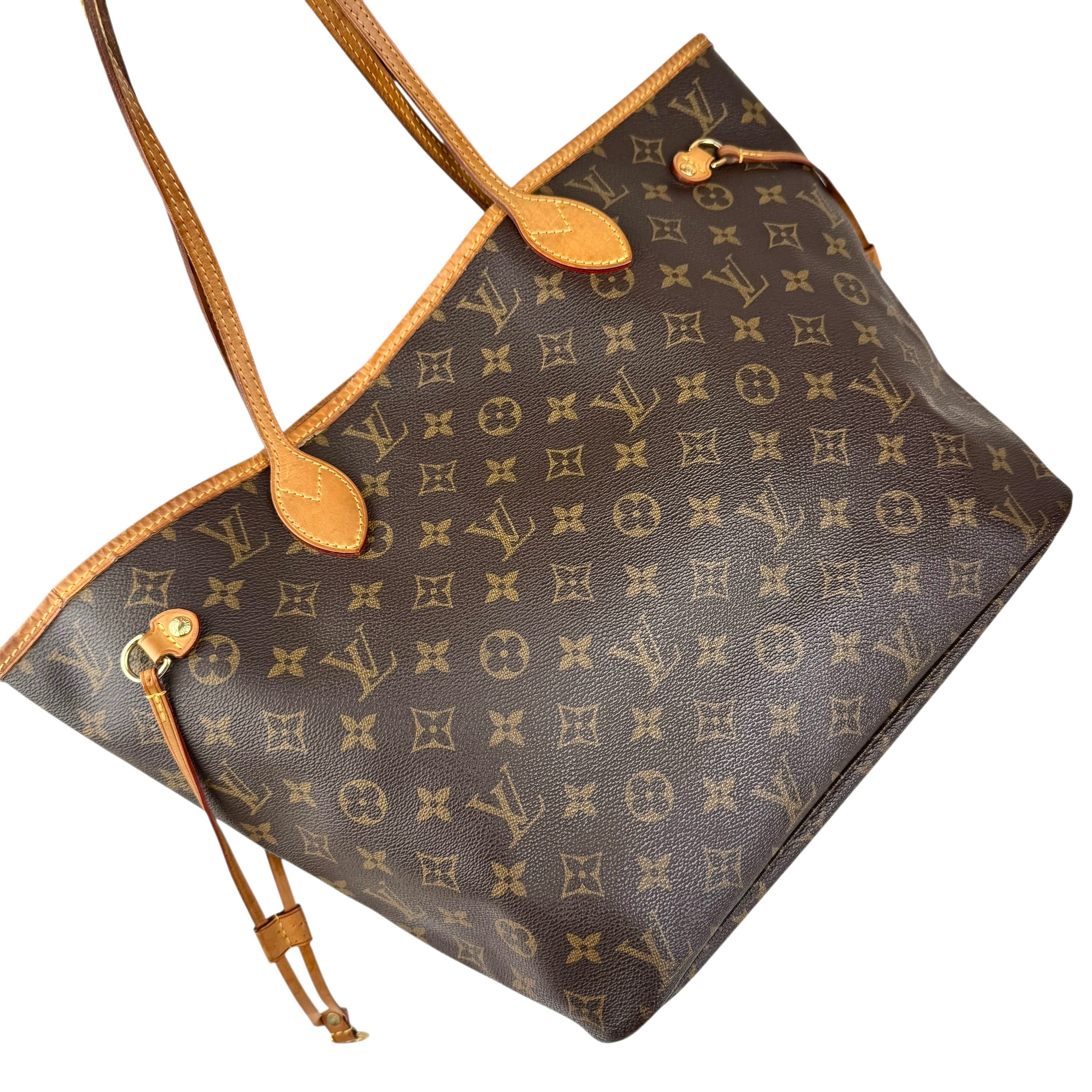 louis vuitton neverfull tote mm brown canvas monogram left back 45