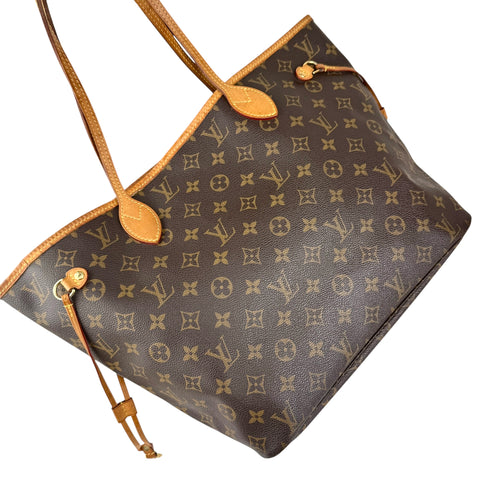 louis vuitton neverfull tote mm brown canvas monogram left back 45