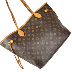 louis vuitton neverfull tote mm brown canvas monogram left back 45
