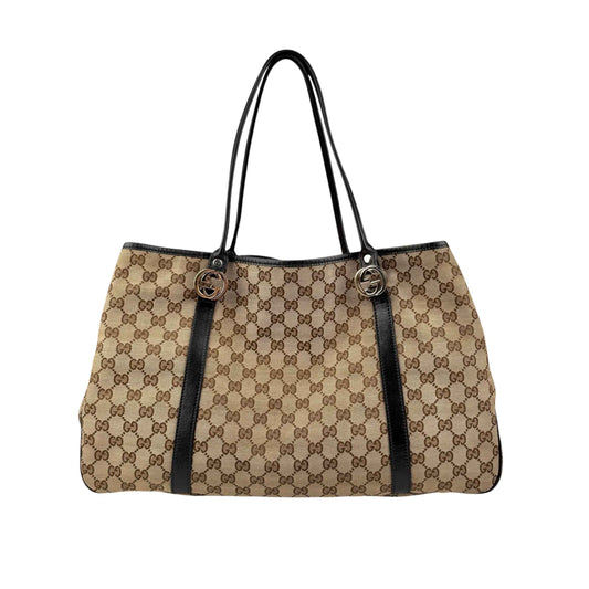Gucci GG Twins Canvas Leather Tote Bag