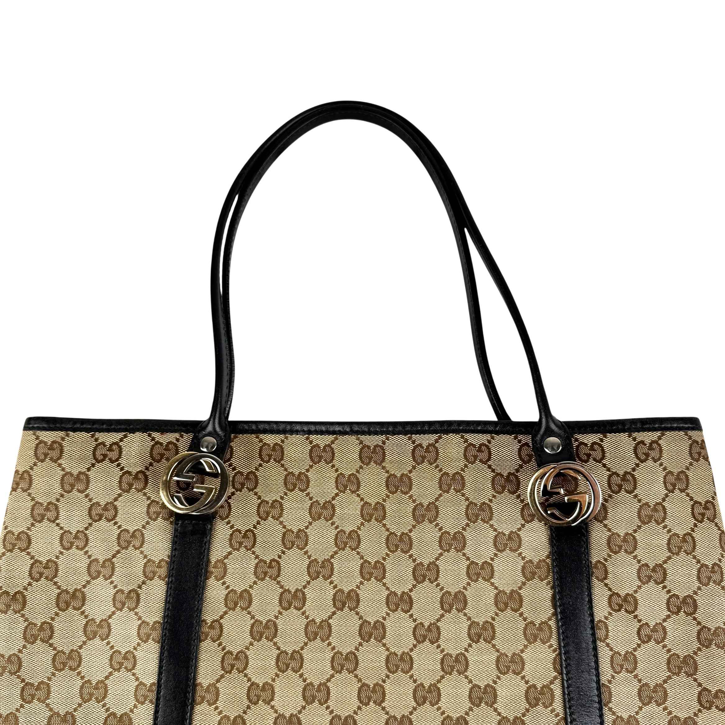 Gucci GG Twins Canvas Leather Tote Bag