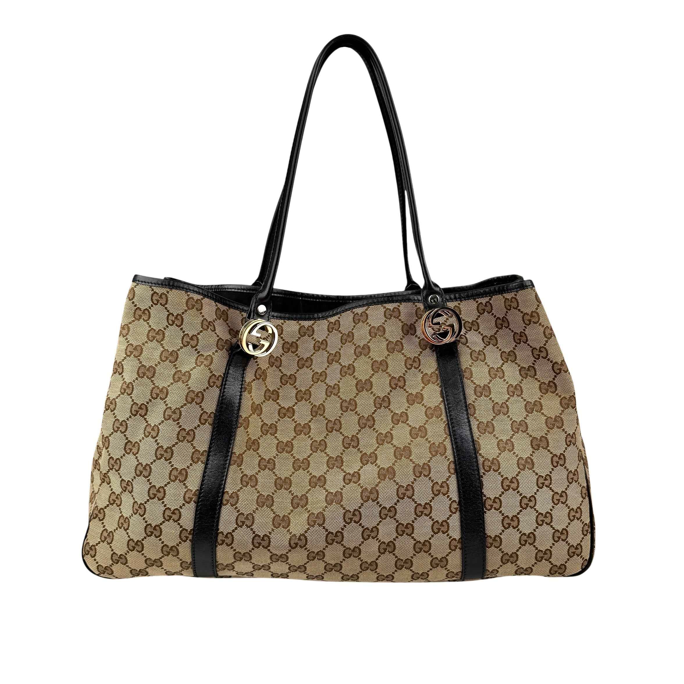 Gucci GG Twins Canvas Leather Tote Bag