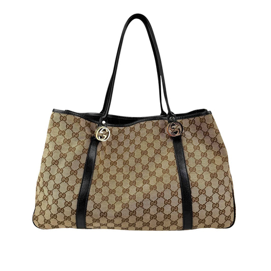Gucci GG Twins Canvas Leather Tote Bag