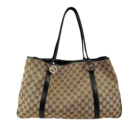 Gucci GG Twins Canvas Leather Tote Bag
