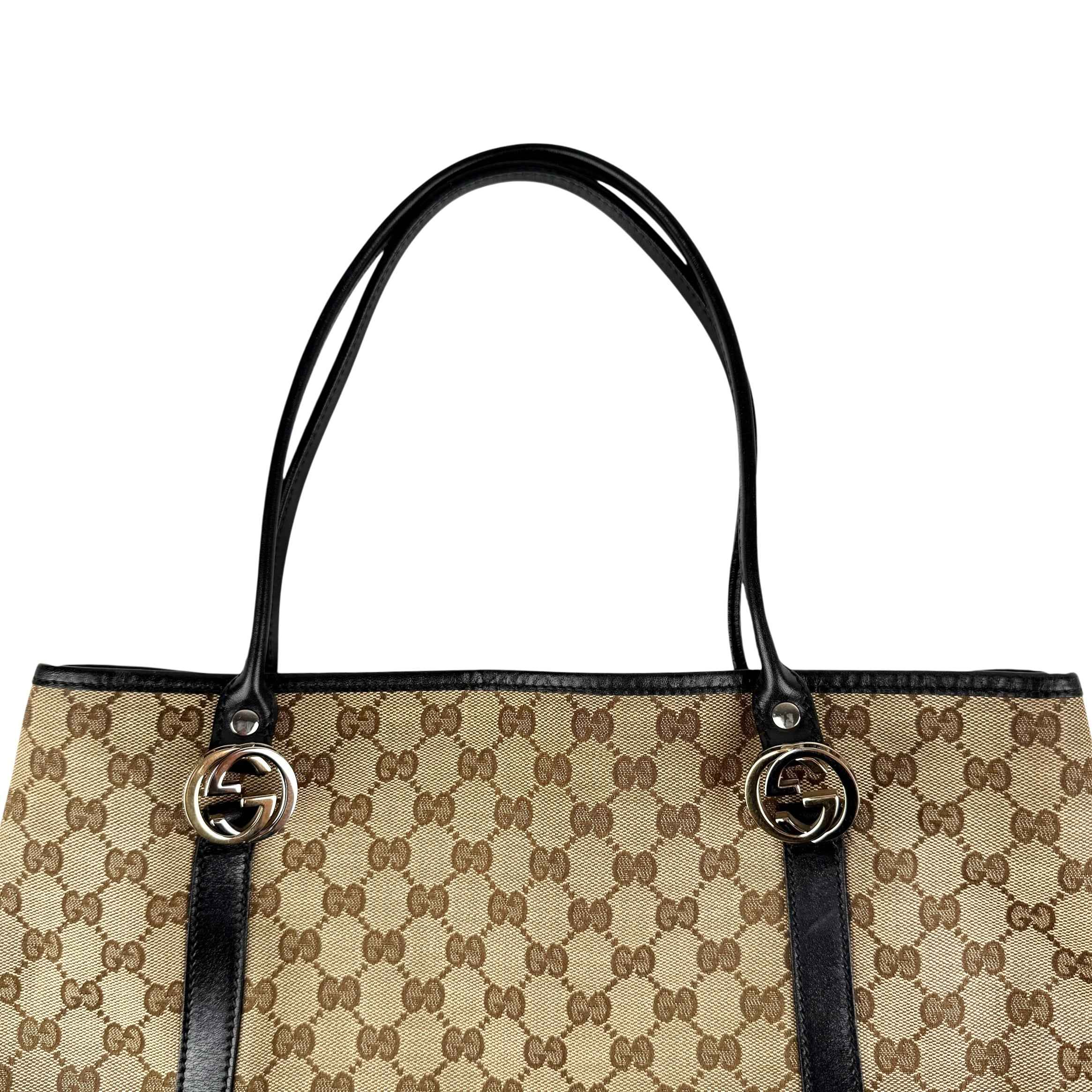 Gucci GG Twins Canvas Leather Tote Bag