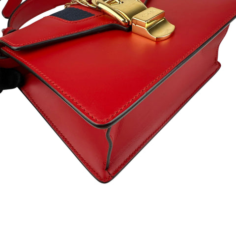 Pre-owned Gucci Red Leather Mini Web Sylvie Top Handle bag