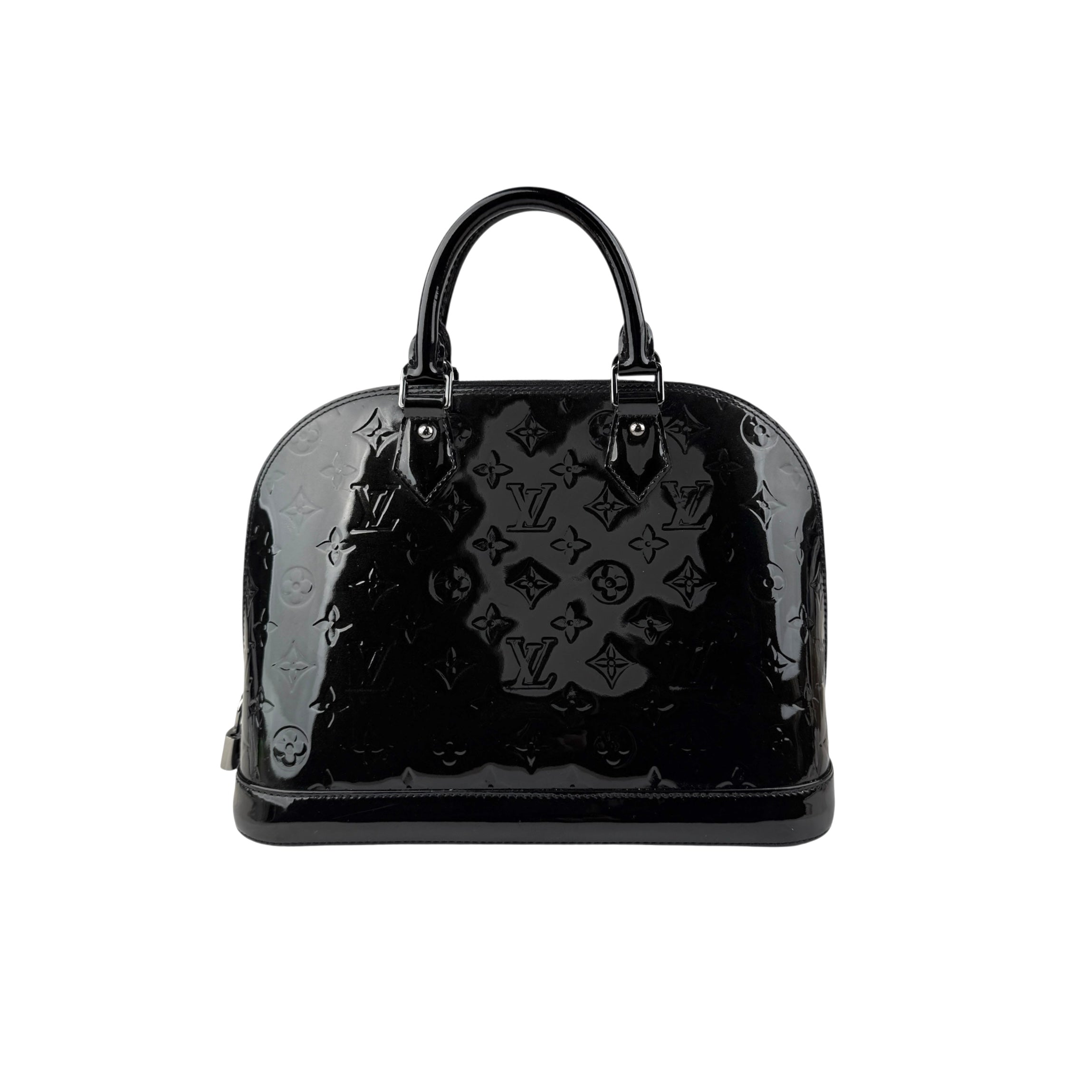 Pre-owned Louis Vuitton Black Magnetique Monogram Vernis Alma PM bag back view