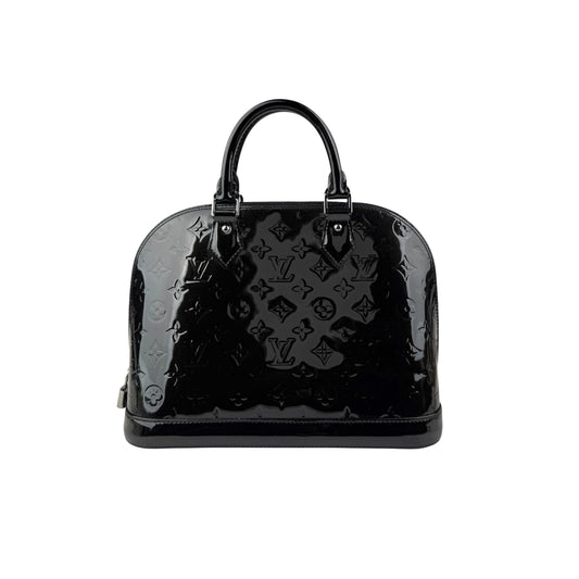 Pre-owned Louis Vuitton Black Magnetique Monogram Vernis Alma PM bag back view