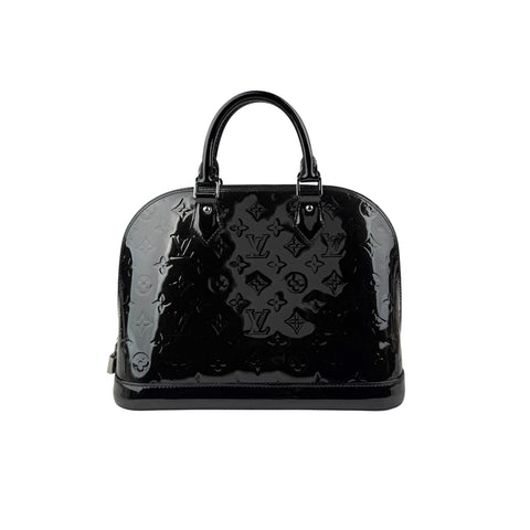 Pre-owned Louis Vuitton Black Magnetique Monogram Vernis Alma PM bag back view