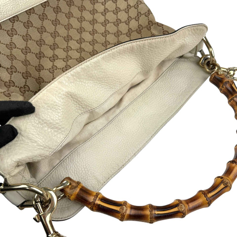 Gucci Beige/White GG Canvas Diana Bamboo Shoulder Bag