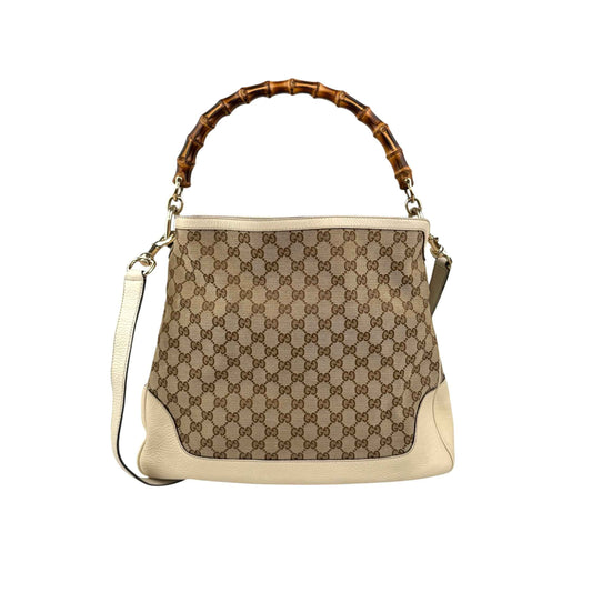 Gucci Beige/White GG Canvas Diana Bamboo Shoulder Bag
