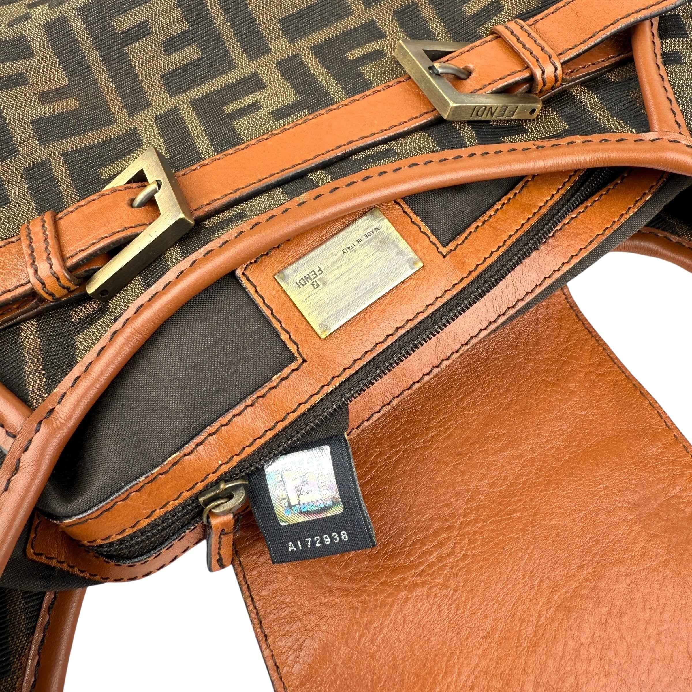 Fendi Tobacco Zucca Canvas Double Buckle Hobo Bag