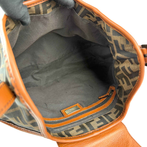 Fendi Tobacco Zucca Canvas Double Buckle Hobo Bag
