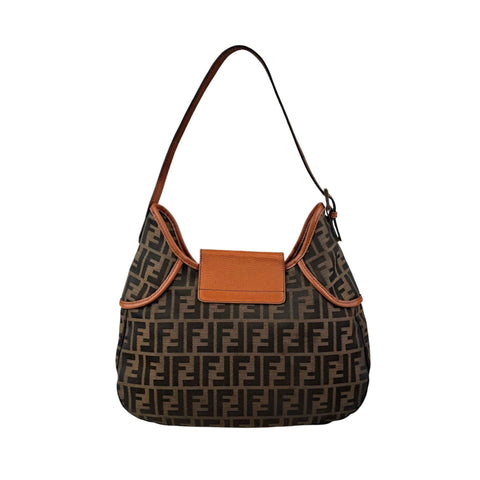 Fendi Tobacco Zucca Canvas Double Buckle Hobo Bag