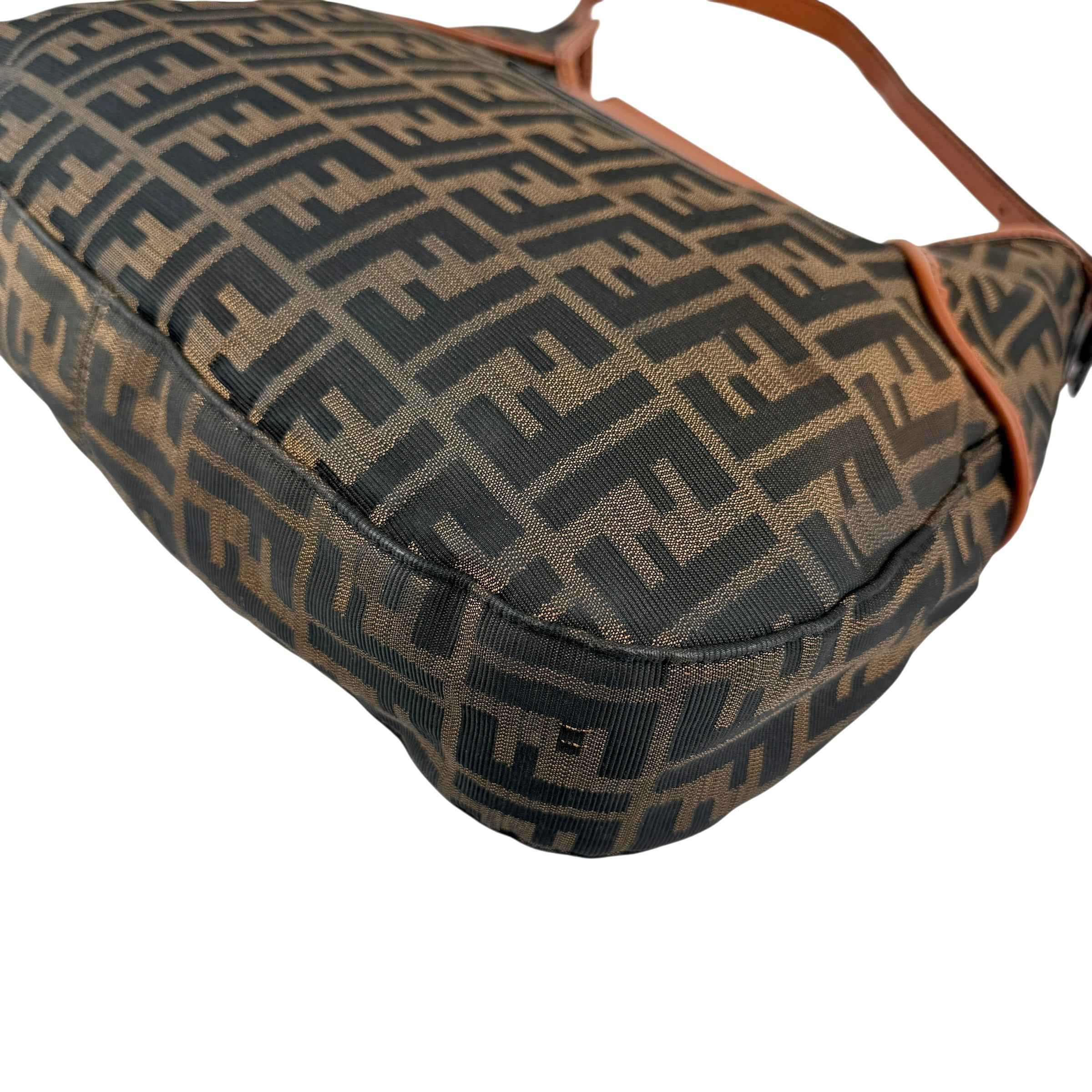 Fendi Tobacco Zucca Canvas Double Buckle Hobo Bag