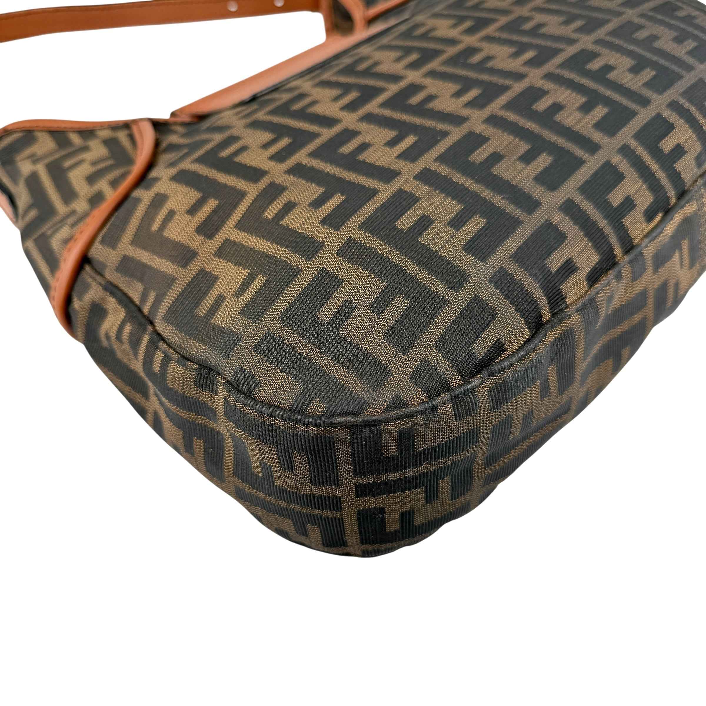 Fendi Tobacco Zucca Canvas Double Buckle Hobo Bag