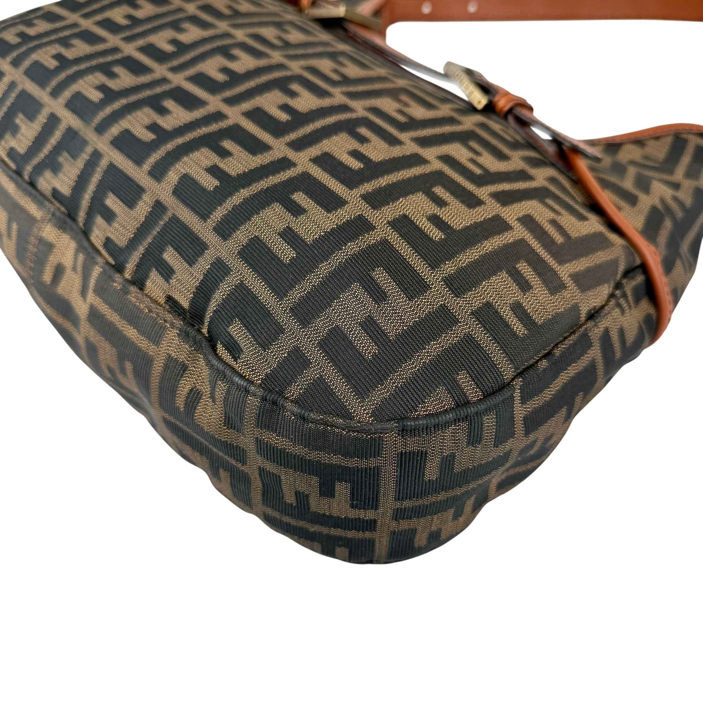 Fendi Tobacco Zucca Canvas Double Buckle Hobo Bag