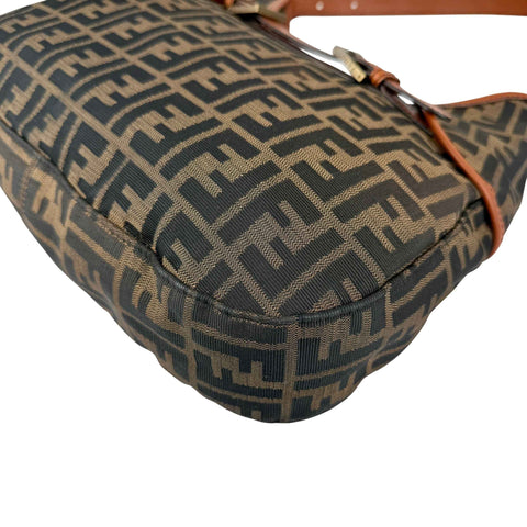 Fendi Tobacco Zucca Canvas Double Buckle Hobo Bag