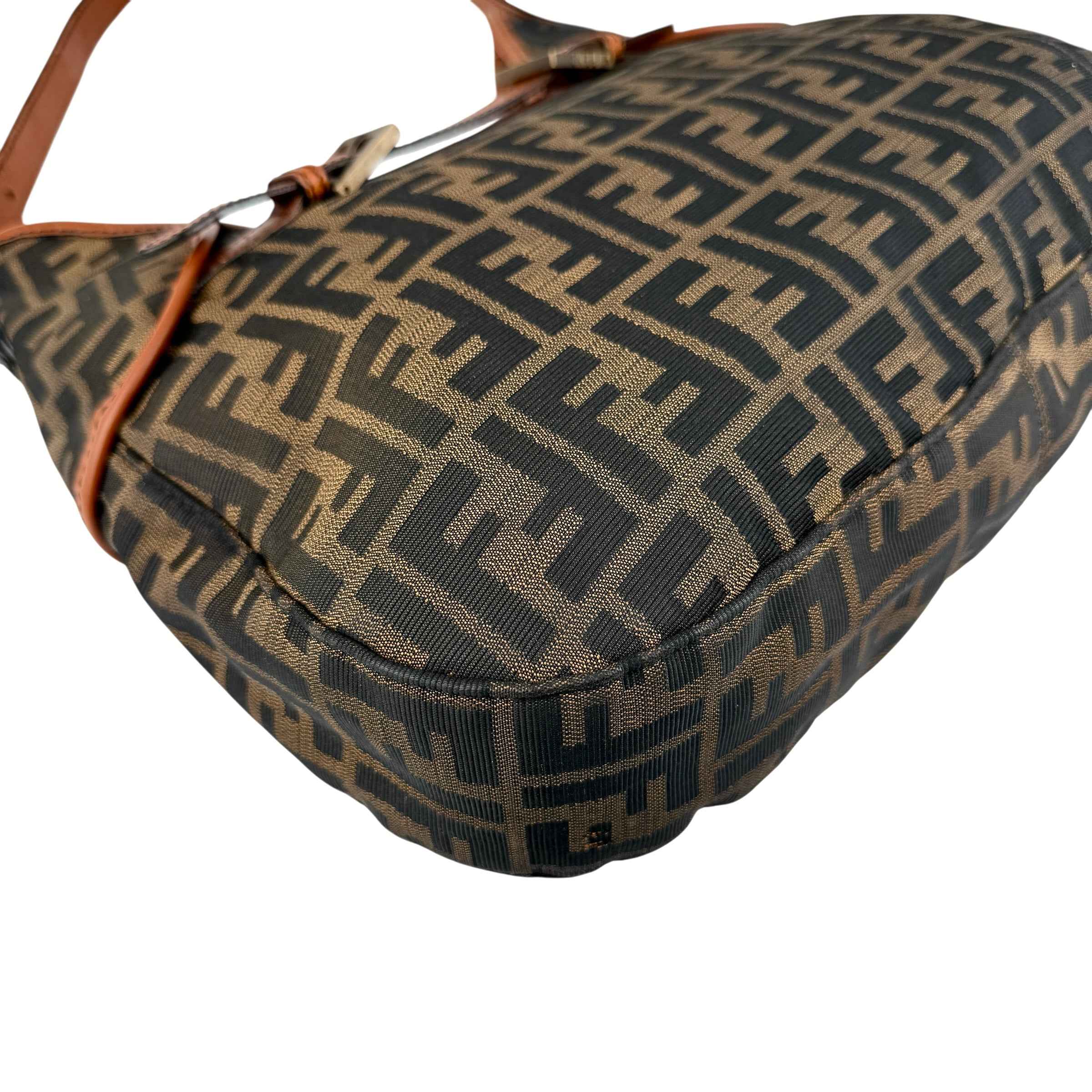 Fendi Tobacco Zucca Canvas Double Buckle Hobo Bag