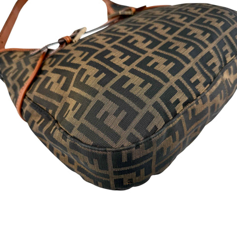 Fendi Tobacco Zucca Canvas Double Buckle Hobo Bag